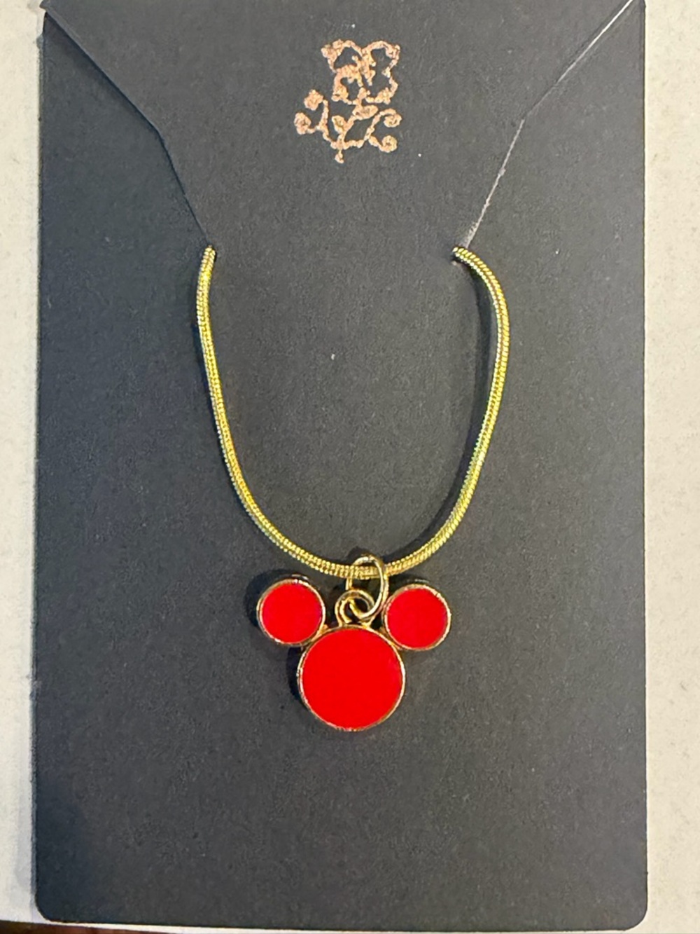 Gold-Tone Necklace with Red Enamel Mickey-Style Pendant